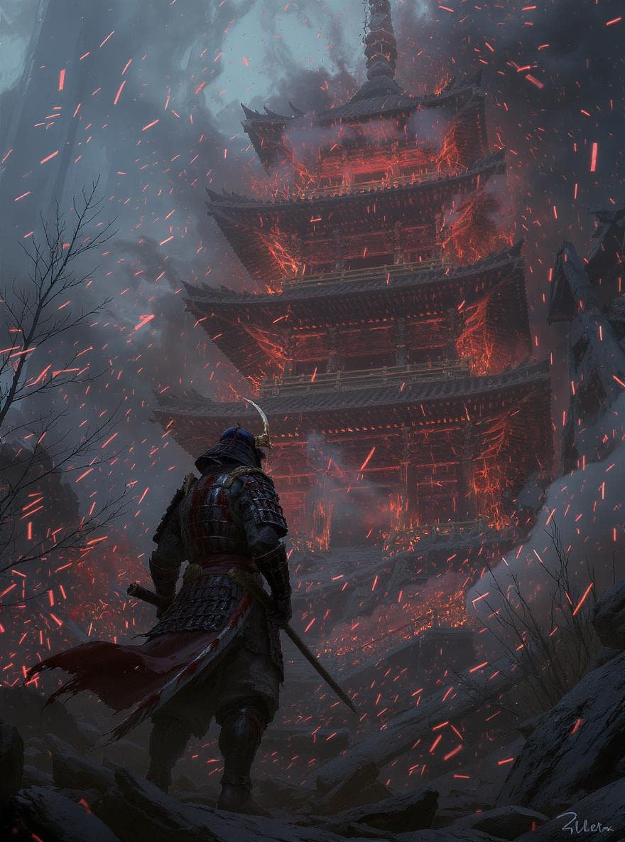 A lone warrior, clad...